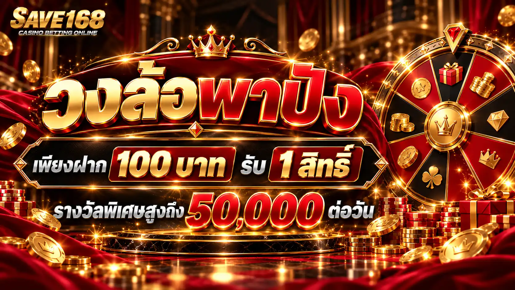 SAVE168 วงล้อพาปัง ฝาก 100 รับ 1 สิทธิ์หมุน