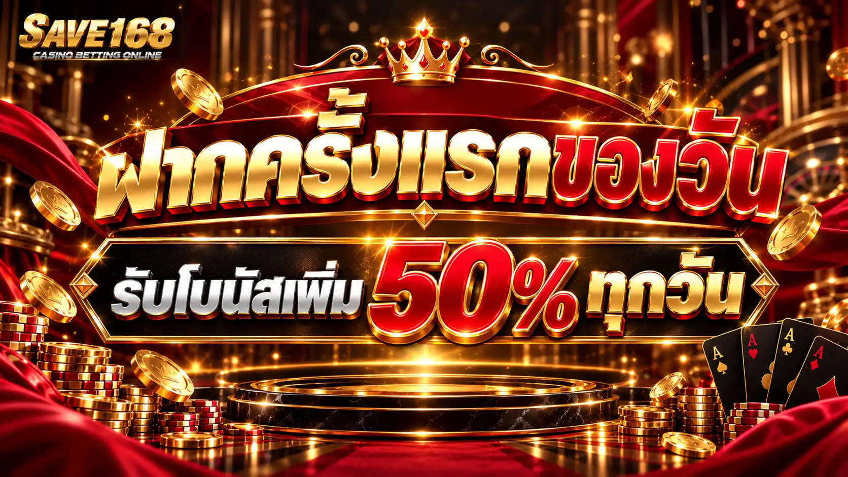 SAVE168 โปรฝากครั้งแรกของวันรับโบนัสเพิ่ม 50% ทุกวัน